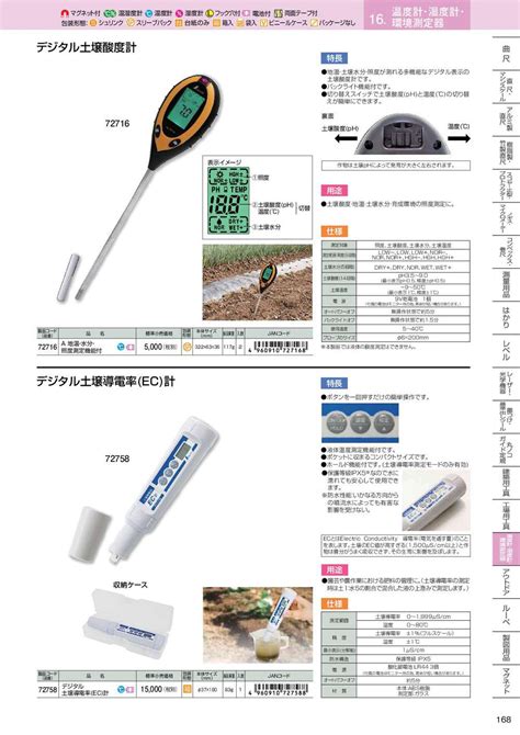 デジタル土壌酸度計 A 地温・水分・照度測定機能付 72716 1セッ 